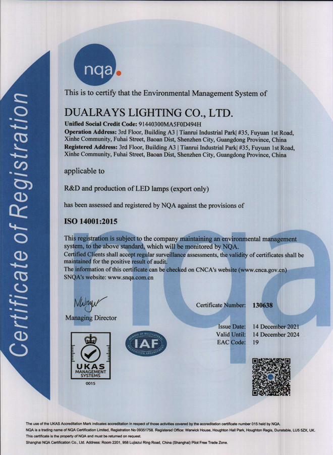 LA CHINE DUALRAYS LIGHTING Co.,LTD. Certifications
